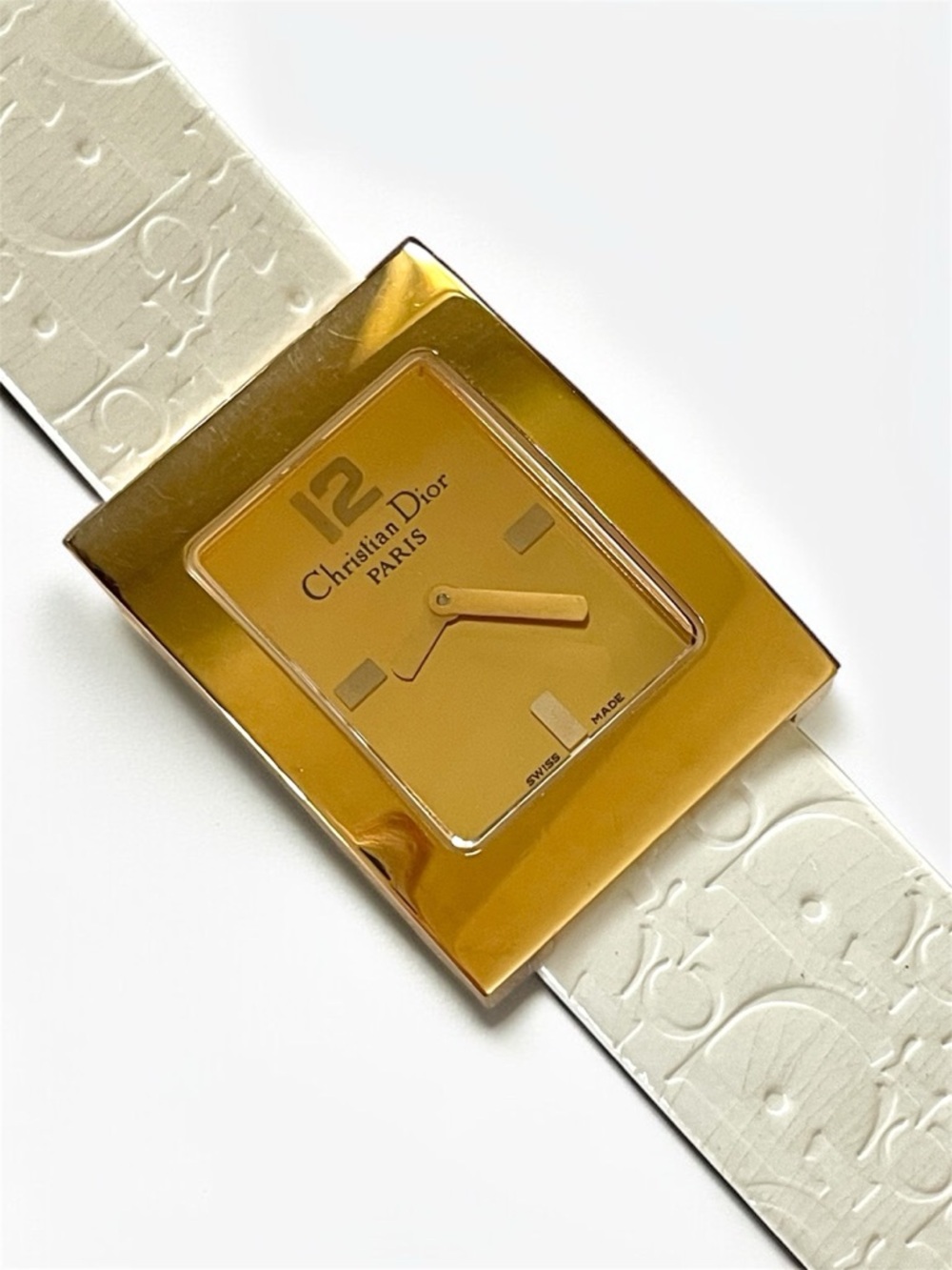 Dior Gold-Tone Rectangular Watch with White Logo Strap - Picture 3 of 17